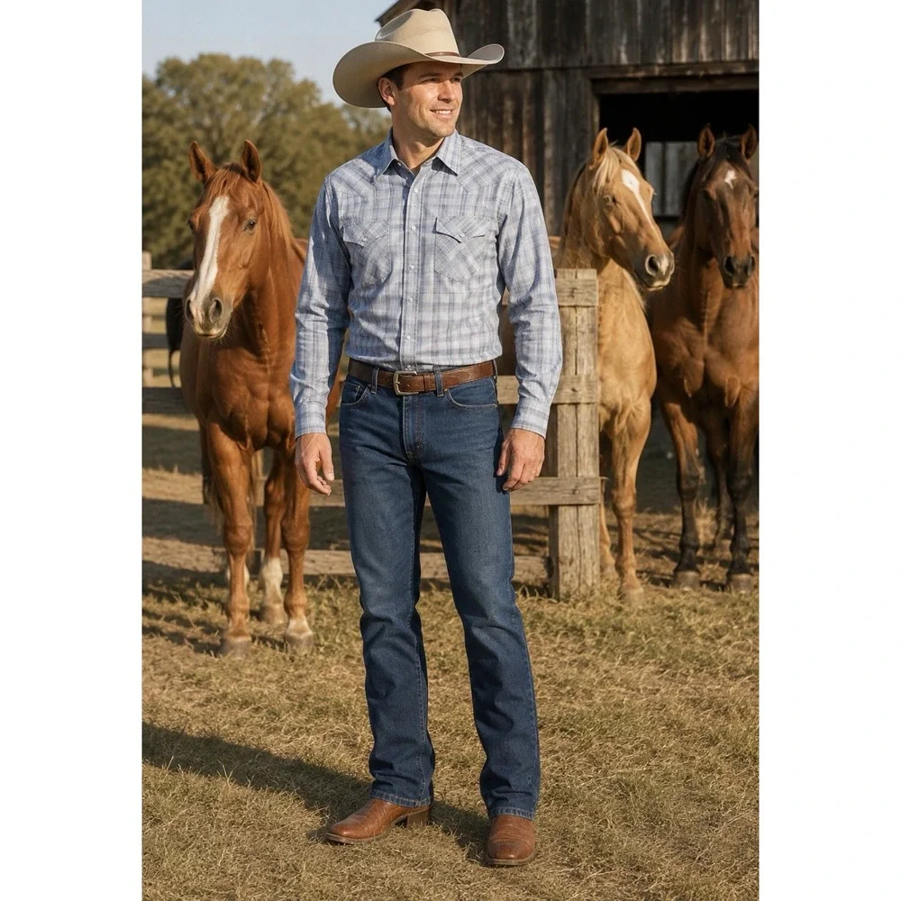 Wrangler Straight Fit Jeans Mens 36x30 Blue Denim Medium Wash